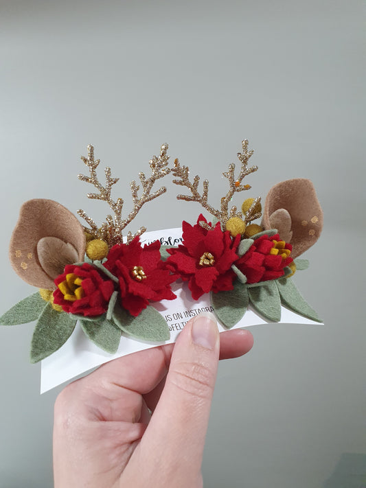 Australiana Reindeer Christmas Crown with poinsettias
